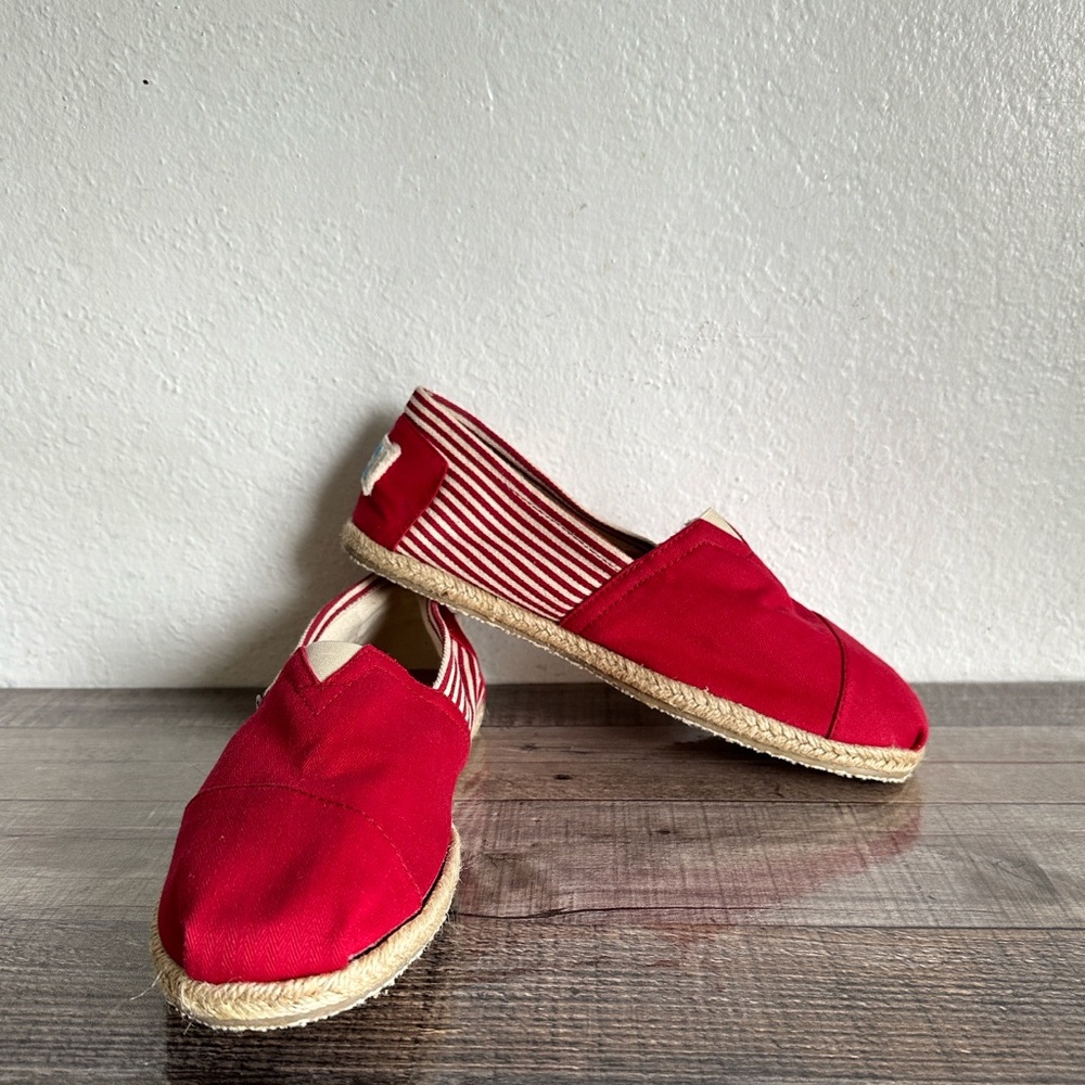TOMS Red and White Espadrilles University shoes Size: 10M